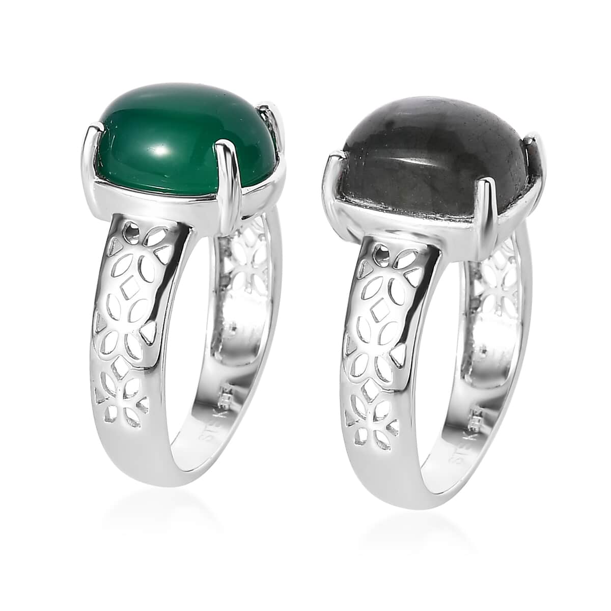 Karis Green Onyx and Malagasy Labradorite Set of 2 Solitaire Ring in Platinum Bond (Size 11.0) 8.60 ctw image number 4