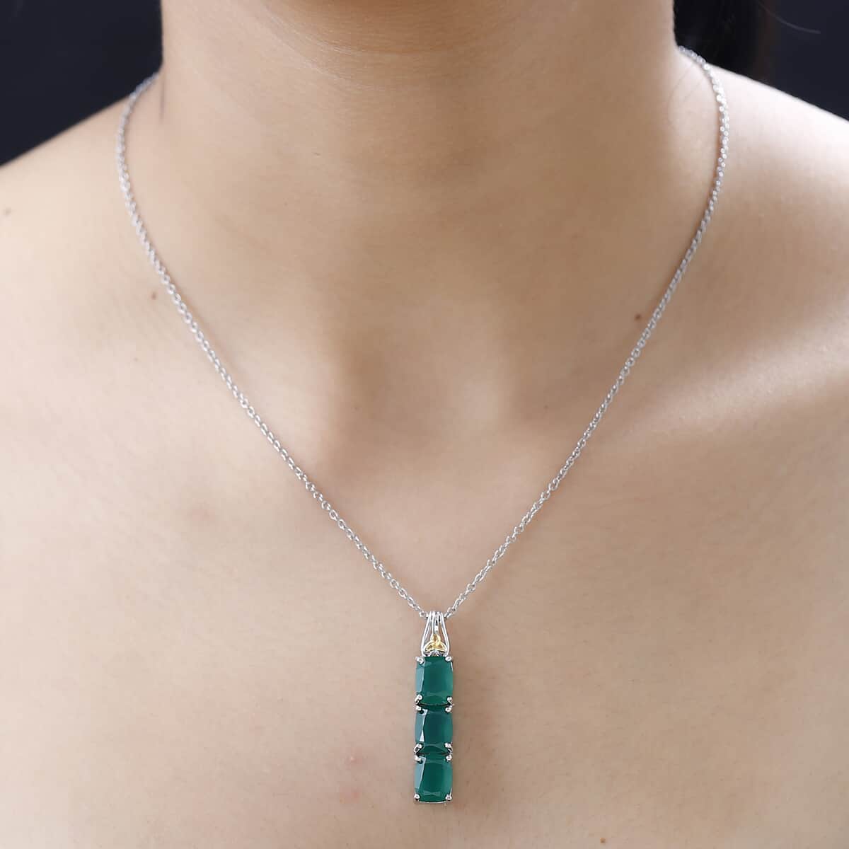 Karis Verde Onyx 6.40 ctw Pendant in 18K YG Plated & Platinum Bond with Stainless Steel Necklace 20 Inches image number 2