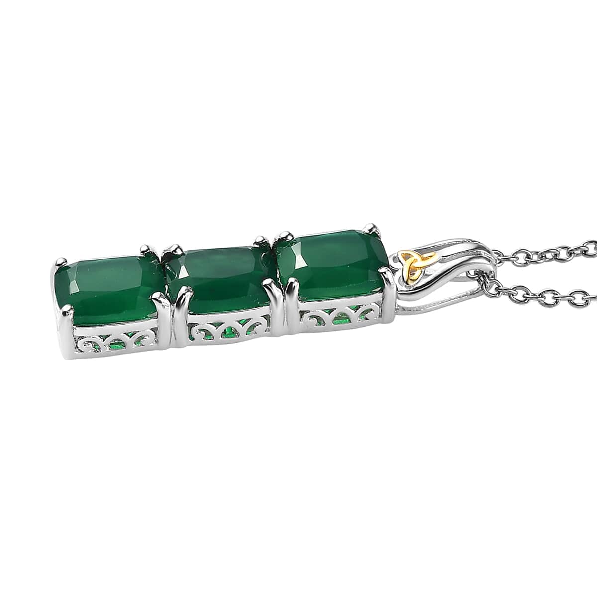 Karis Verde Onyx 6.40 ctw Pendant in 18K YG Plated & Platinum Bond with Stainless Steel Necklace 20 Inches image number 3