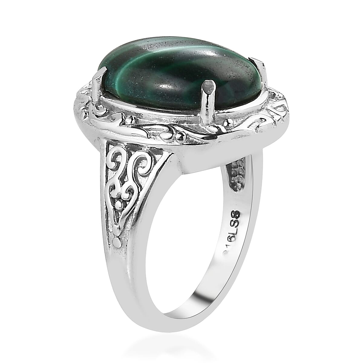 African Malachite Solitaire Ring (Size 5.0) and Pendant Necklace 20 Inches in Stainless Steel 14.50 ctw