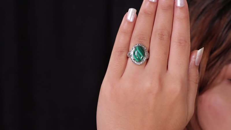 African Malachite Solitaire Ring (Size 5.0) and Pendant Necklace 20 Inches in Stainless Steel 14.50 ctw