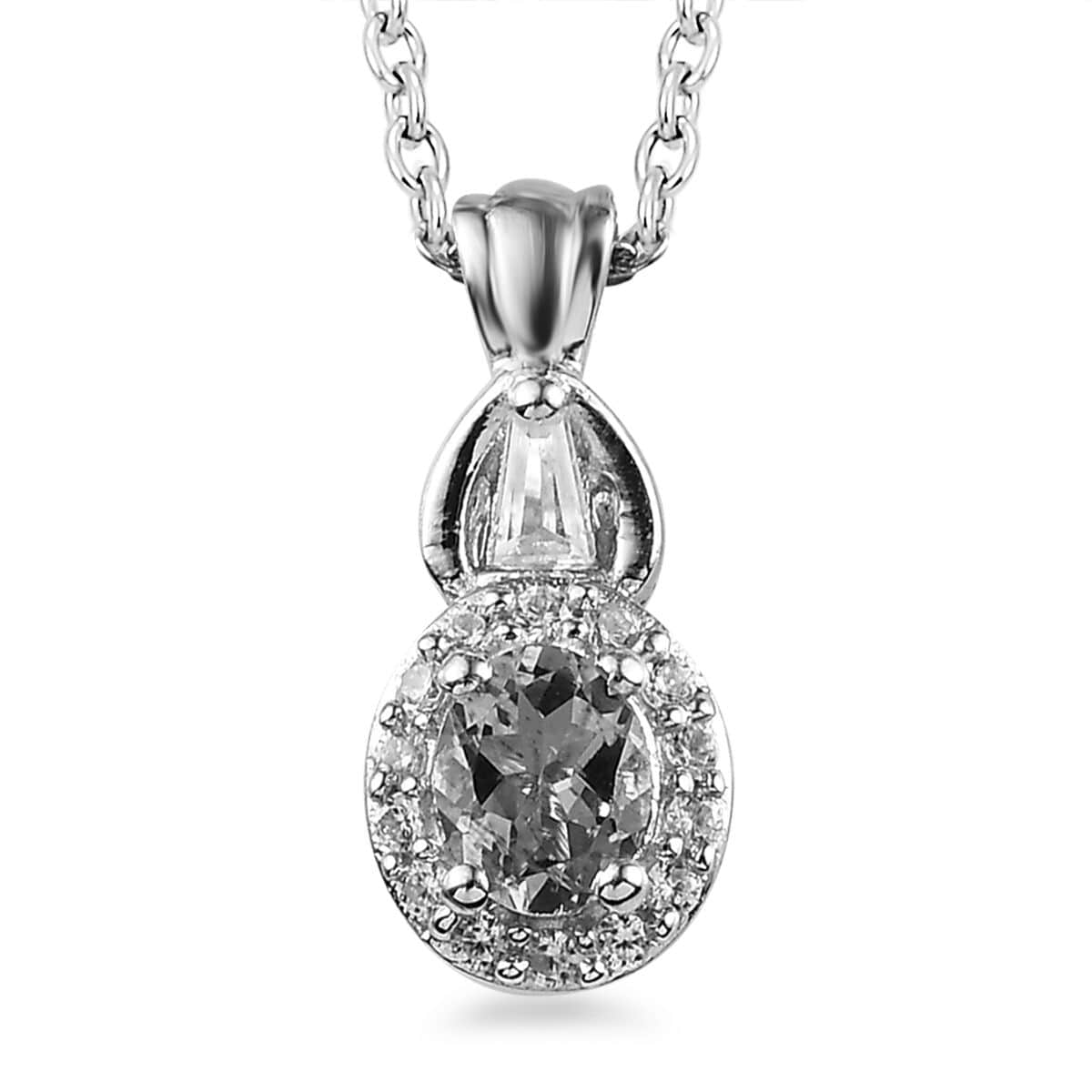 Santa Maria Aquamarine and White Zircon Halo Ring and Pendant Necklace 20 Inches in Platinum Over Sterling Silver 1.10 ctw image number 6