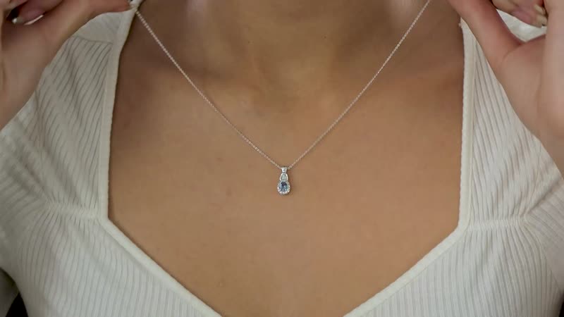 Santa Maria Aquamarine and White Zircon Halo Ring and Pendant Necklace 20 Inches in Platinum Over Sterling Silver 1.10 ctw