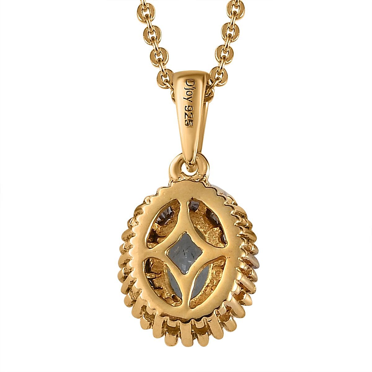 Santa Maria Aquamarine and White Diamond Halo Pendant Necklace 20 Inches in Vermeil Yellow Gold Over Sterling Silver 0.65 ctw image number 4