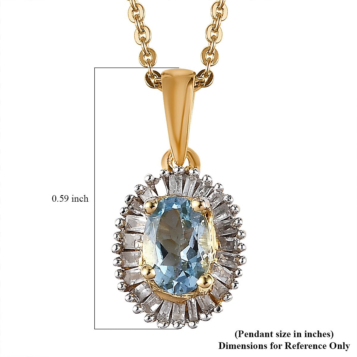 Santa Maria Aquamarine and White Diamond Halo Pendant Necklace 20 Inches in Vermeil Yellow Gold Over Sterling Silver 0.65 ctw image number 5