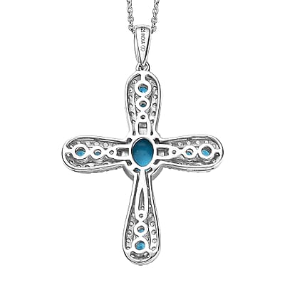Premium Sleeping Beauty Turquoise and Multi Gemstone 4.60 ctw Pendant Necklace in Rhodium Over Sterling Silver 20 Inches
