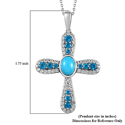 Premium Sleeping Beauty Turquoise and Multi Gemstone 4.60 ctw Pendant Necklace in Rhodium Over Sterling Silver 20 Inches