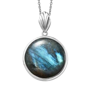 Karis Malagasy Labradorite Solitaire Pendant in Platinum Bond with Stainless Steel Necklace 20 Inches 25.00 ctw