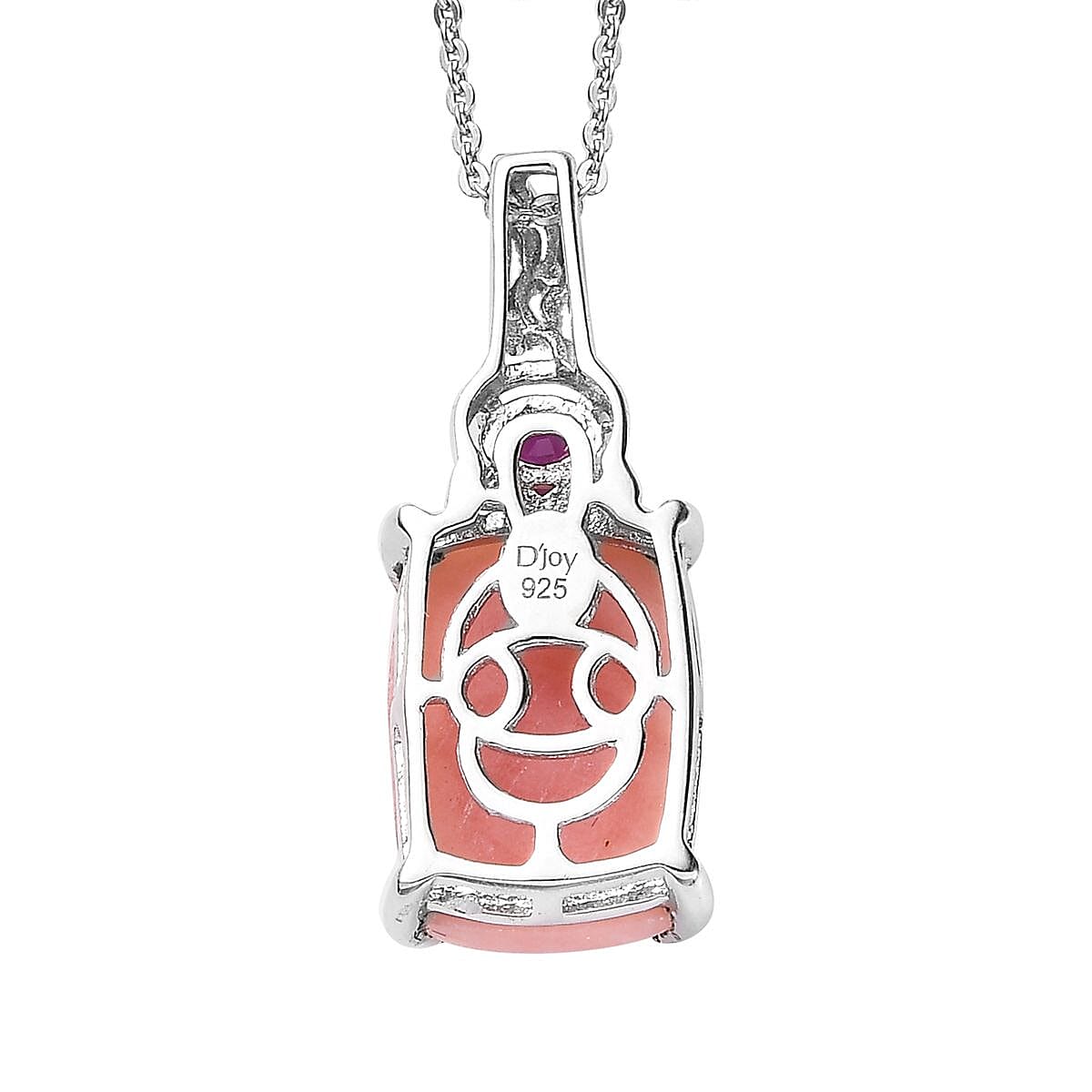 Peruvian Pink Opal and Niassa Ruby Pendant Necklace 20 Inches in Platinum Over Sterling Silver 6.60 ctw image number 4