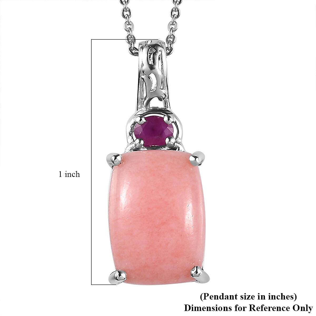 Peruvian Pink Opal and Niassa Ruby Pendant Necklace 20 Inches in Platinum Over Sterling Silver 6.60 ctw image number 5