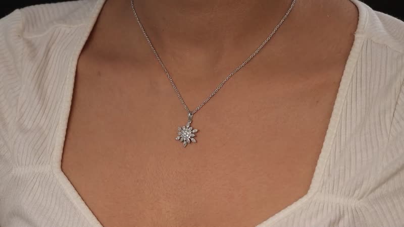 Moissanite Snowflake Pendant Necklace 20 Inches in Platinum Over Sterling Silver 1.15 ctw
