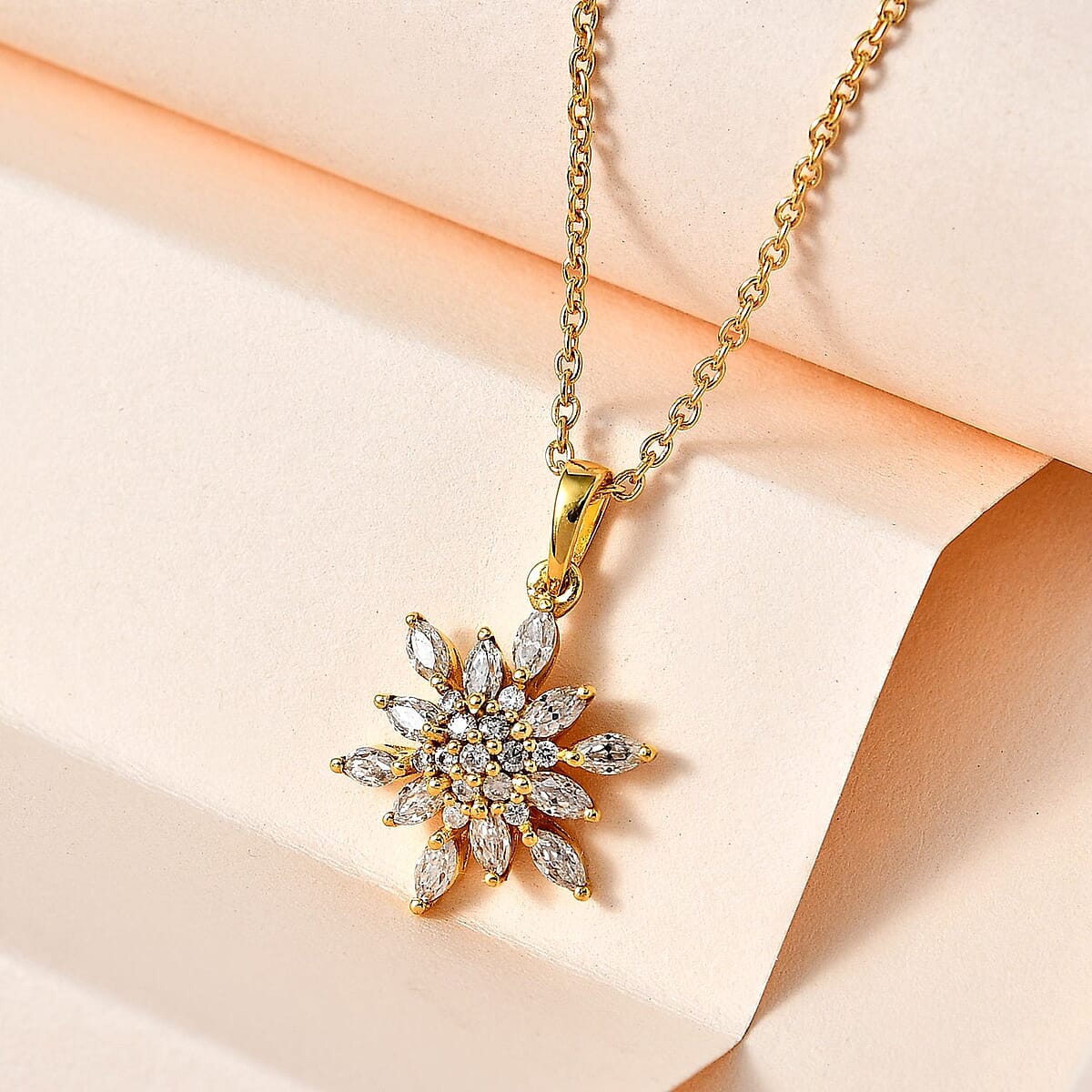 Moissanite Snowflake Pendant Necklace 20 Inches in Vermeil Yellow Gold Over Sterling Silver 1.15 ctw image number 1