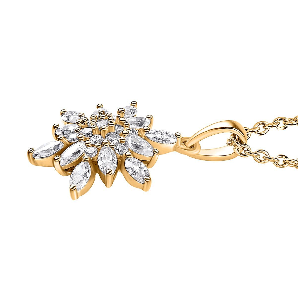 Moissanite Snowflake Pendant Necklace 20 Inches in Vermeil Yellow Gold Over Sterling Silver 1.15 ctw image number 3