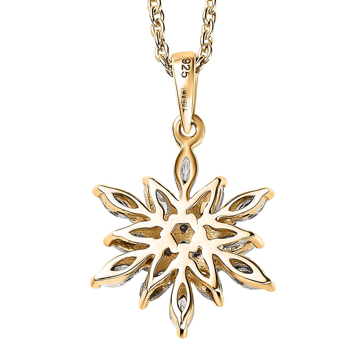 Moissanite Snowflake Pendant Necklace 20 Inches in Vermeil Yellow Gold Over Sterling Silver 1.15 ctw image number 4