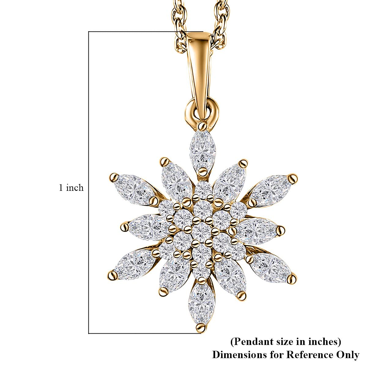Moissanite Snowflake Pendant Necklace 20 Inches in Vermeil Yellow Gold Over Sterling Silver 1.15 ctw image number 5