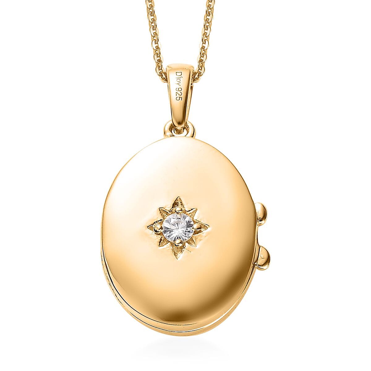 White Zircon Celestial Moon and Star Locket Pendant Necklace 20 Inches in Vermeil Yellow Gold Over Sterling Silver 0.65 ctw