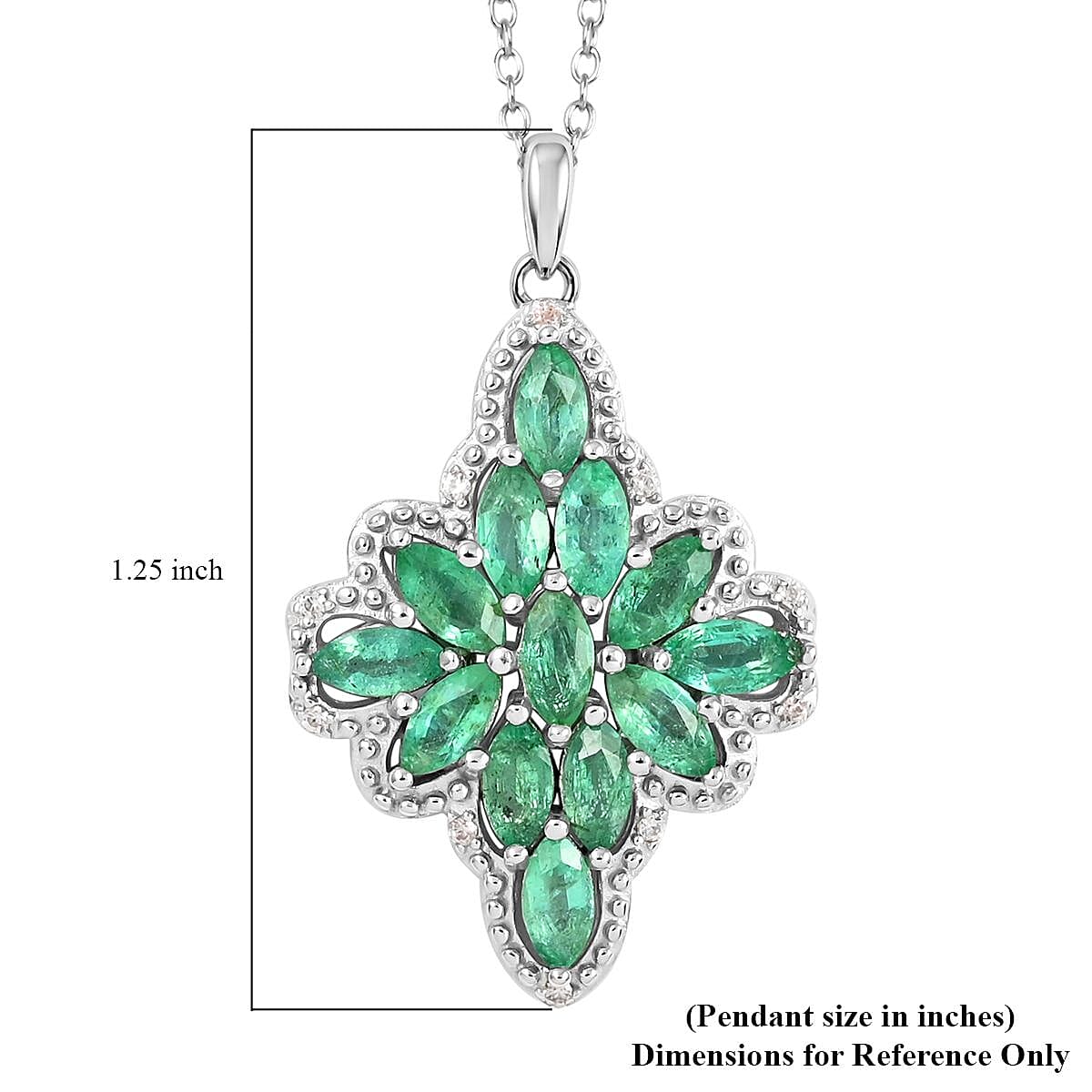 AAA Kagem Emerald and White Zircon Pendant Necklace 18-19.50 Inches in Rhodium Over Sterling Silver 1.60 ctw image number 6