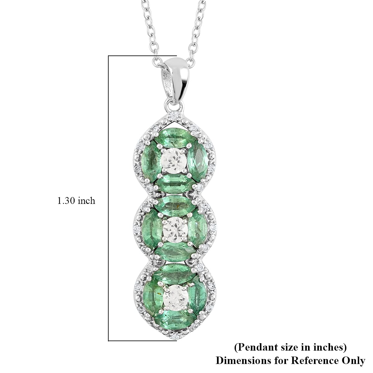 AAA Kagem Emerald and White Zircon Line Pendant Necklace 18-19.50 Inches in Rhodium Over Sterling Silver 2.15 ctw image number 5