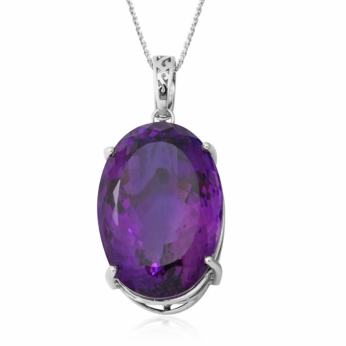 AAA Lusaka Amethyst Solitaire Pendant Necklace (18 Inches) in Platinum Over Sterling Silver (13.50 g) 100.00 ctw image number 0