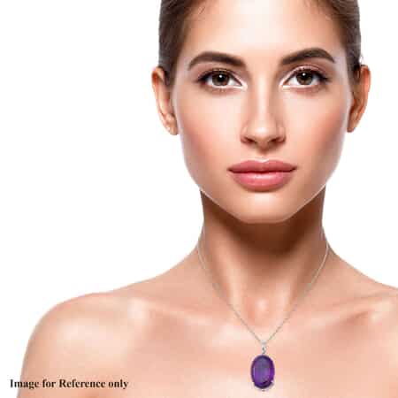 AAA Lusaka Amethyst Solitaire Pendant Necklace 18 Inches in Platinum Over Sterling Silver 100.00 ctw image number 1