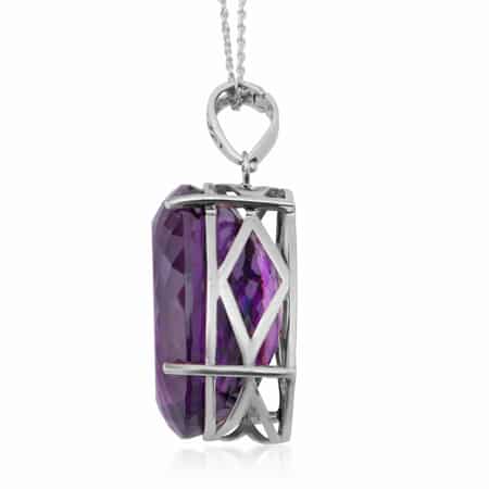 AAA Lusaka Amethyst Solitaire Pendant Necklace 18 Inches in Platinum Over Sterling Silver 100.00 ctw image number 3