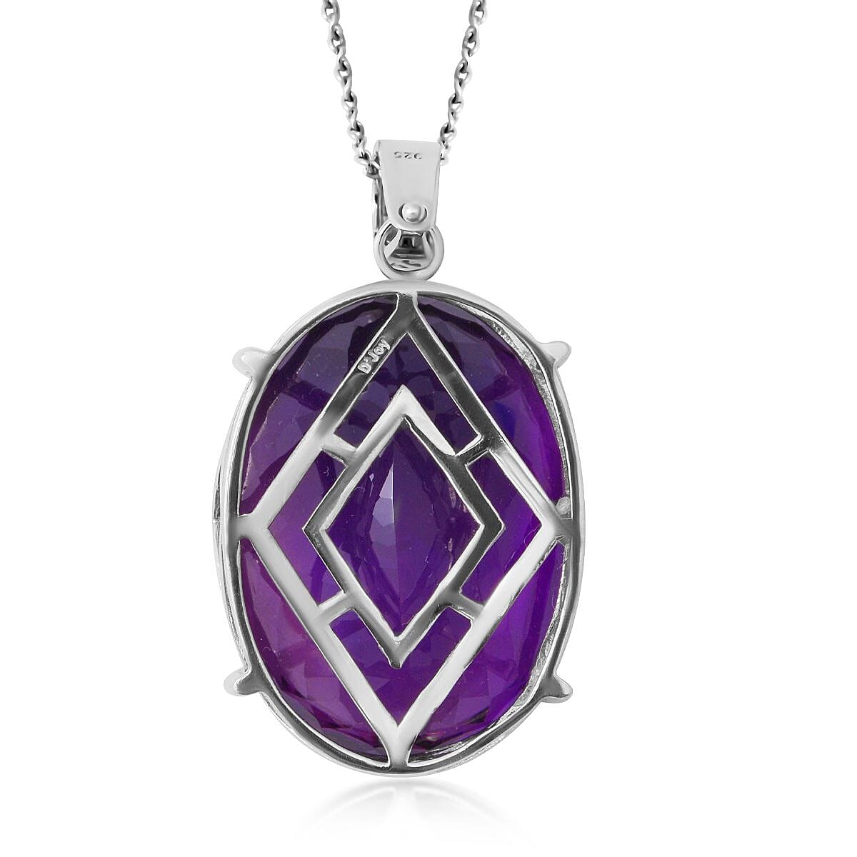 AAA Lusaka Amethyst Solitaire Pendant Necklace 18 Inches in Platinum Over Sterling Silver 100.00 ctw