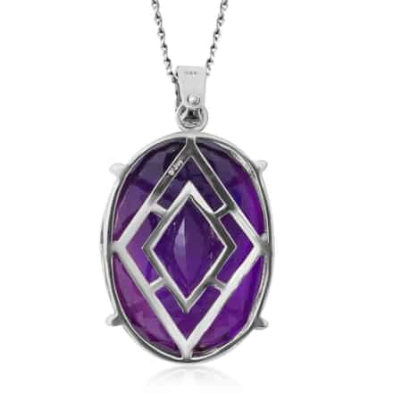 AAA Lusaka Amethyst Solitaire Pendant Necklace 18 Inches in Platinum Over Sterling Silver 100.00 ctw image number 4
