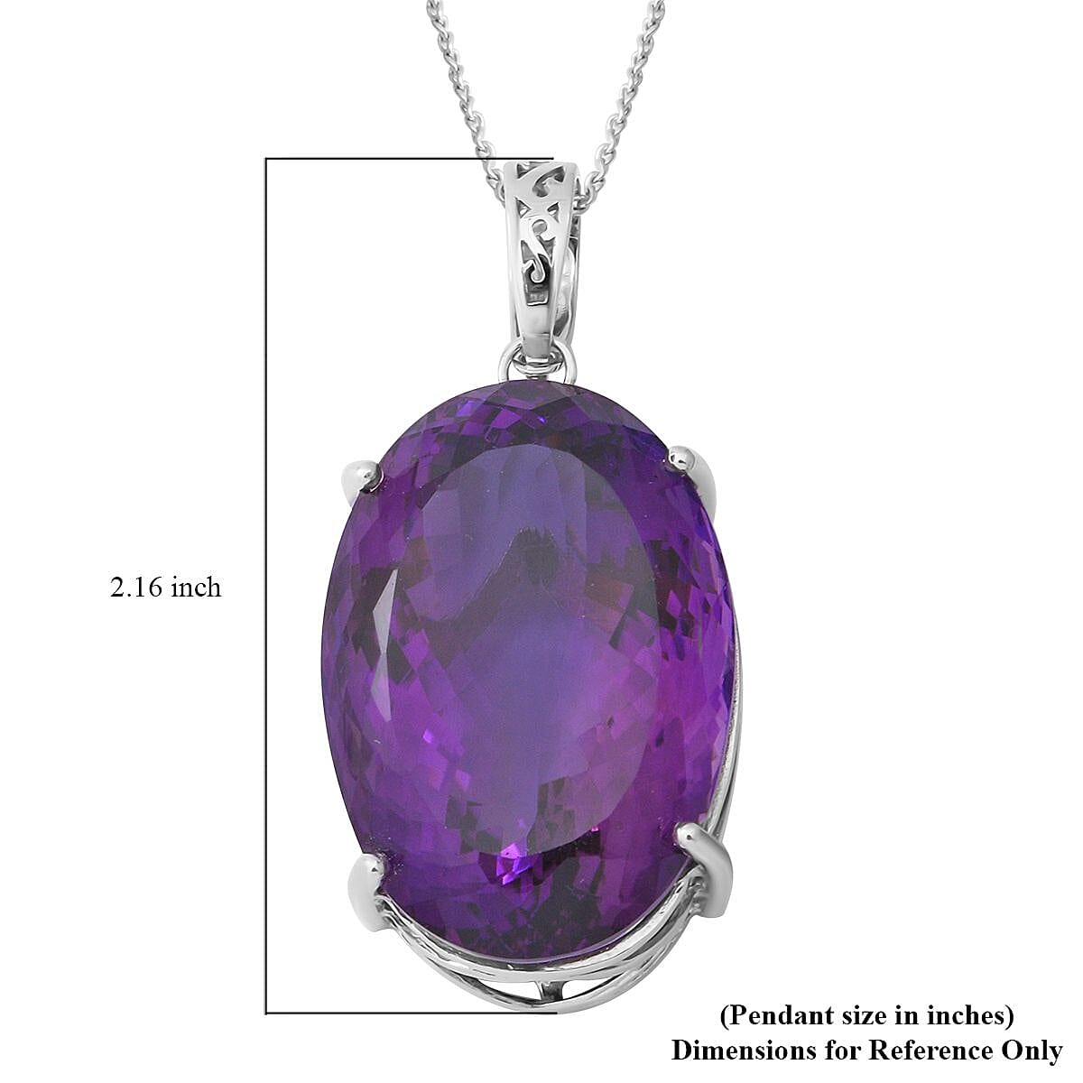 AAA Lusaka Amethyst Solitaire Pendant Necklace 18 Inches in Platinum Over Sterling Silver 100.00 ctw
