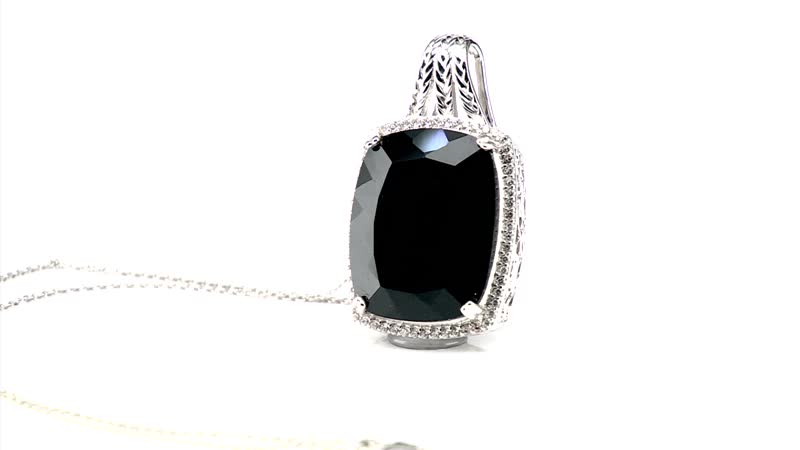 Thai Black Spinel and White Zircon Pendant Necklace 18 Inches in Platinum Over Sterling Silver 57.50 ctw