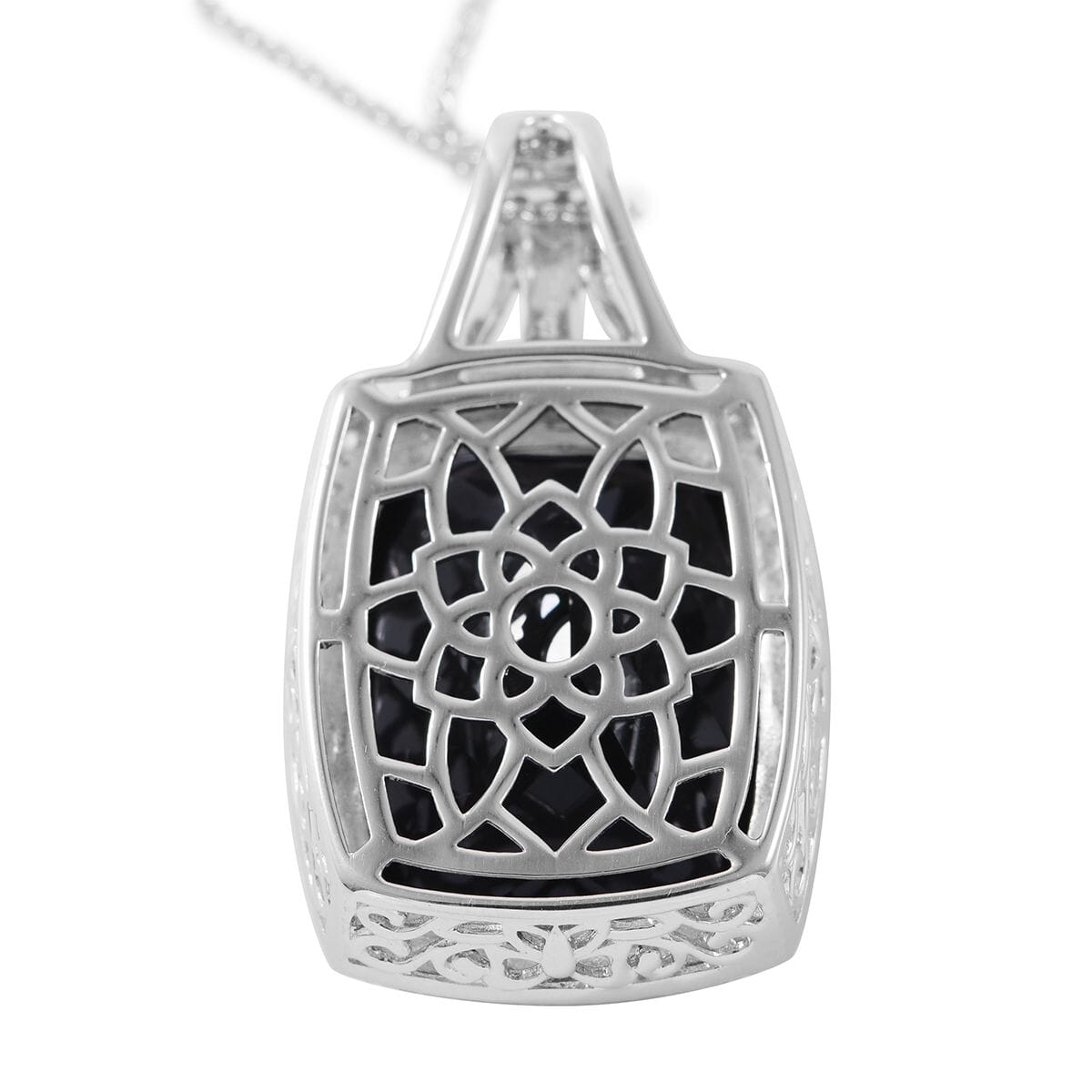 Thai Black Spinel and White Zircon Pendant Necklace 18 Inches in Platinum Over Sterling Silver 57.50 ctw image number 3
