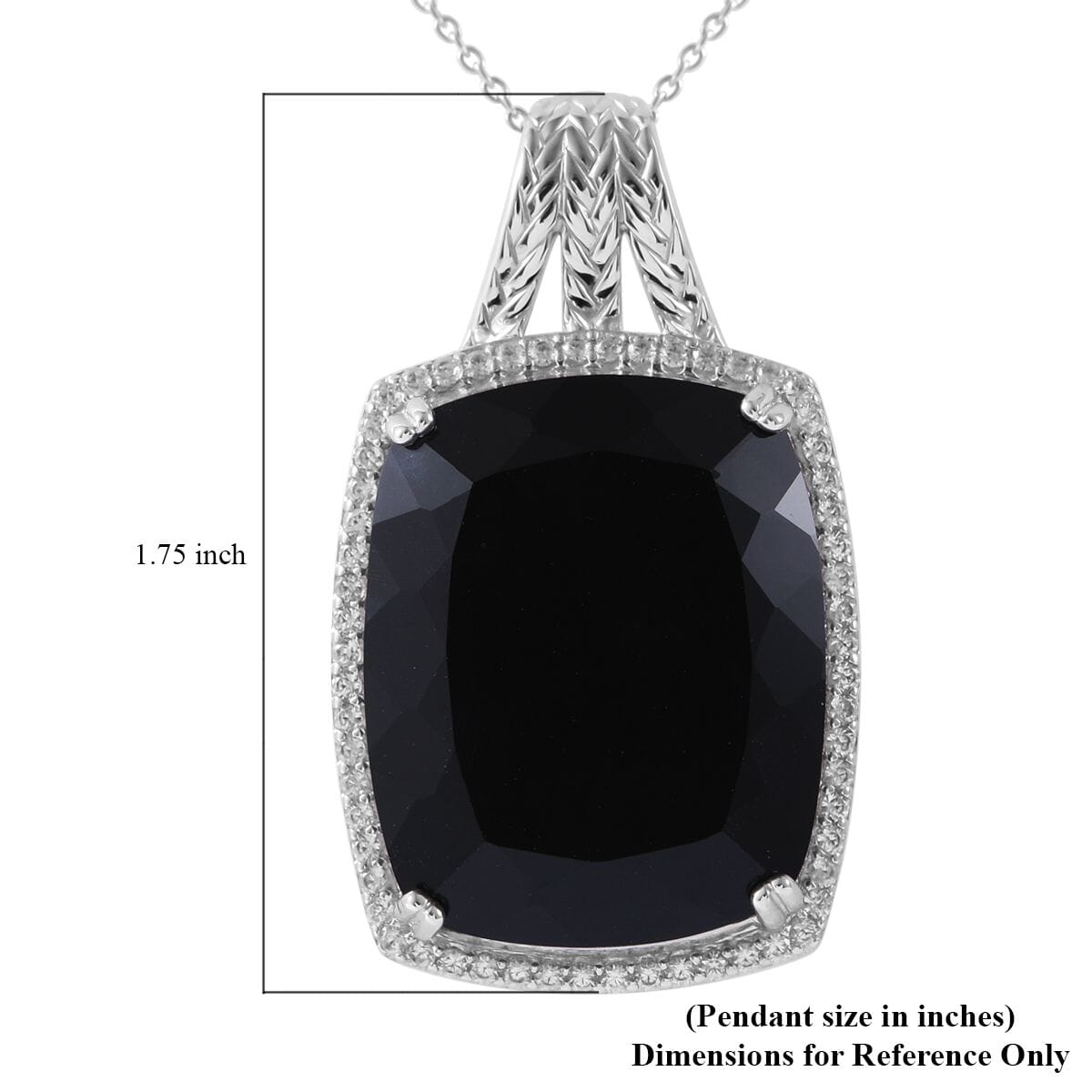 Thai Black Spinel and White Zircon Pendant Necklace 18 Inches in Platinum Over Sterling Silver 57.50 ctw image number 5