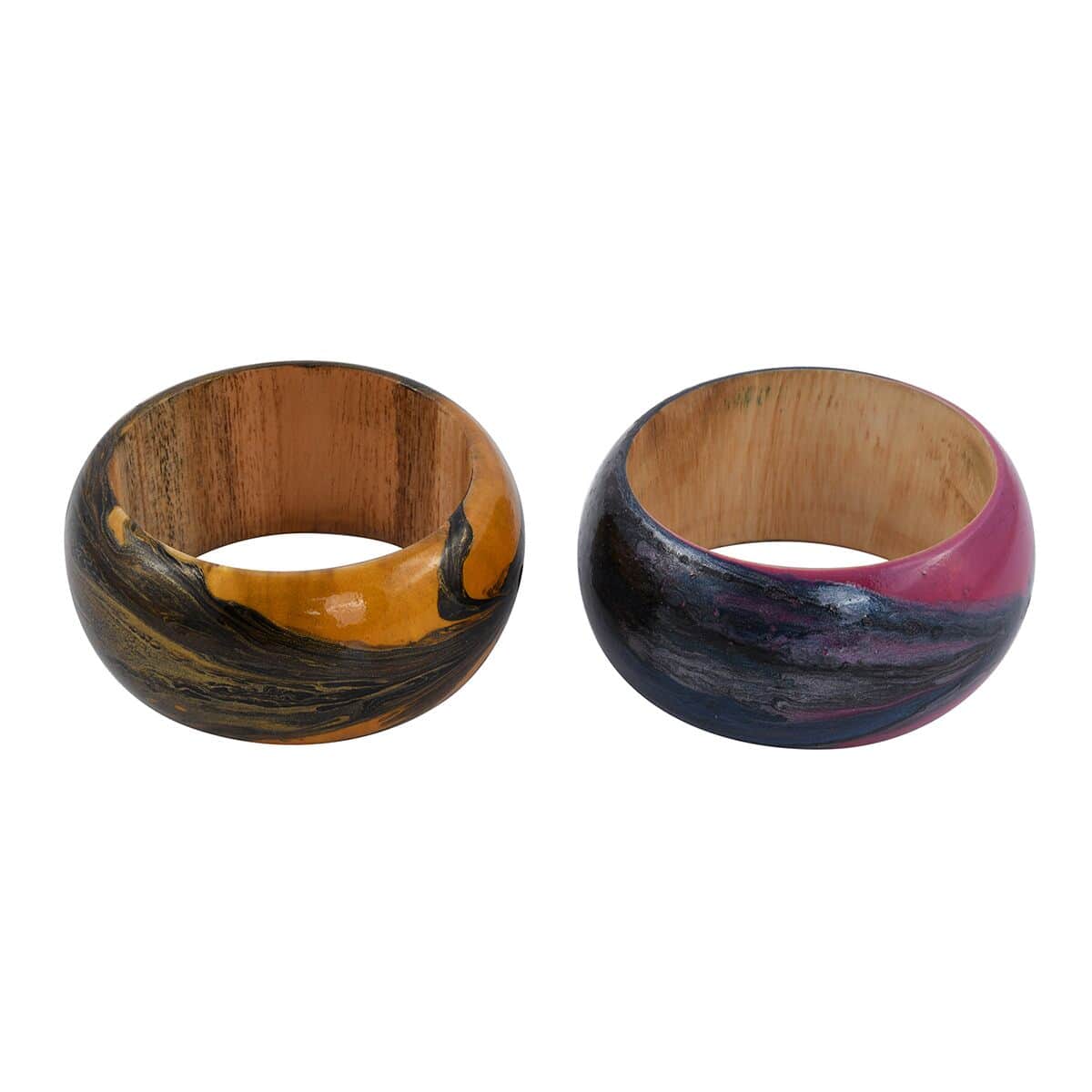 Set of 2 Purple and Brown Wooden 8.00 ctw Bangle Bracelet (7 in) image number 0