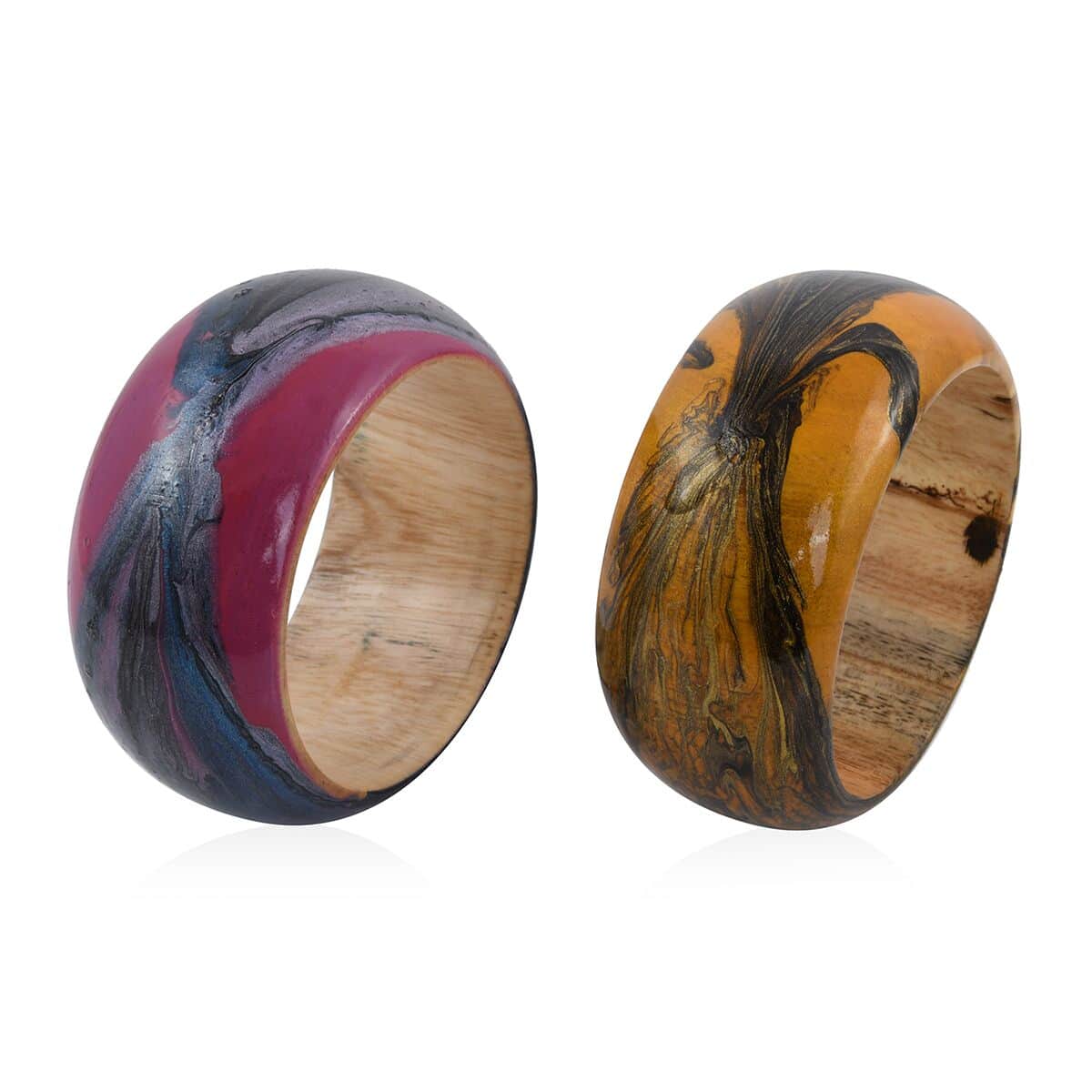 Set of 2 Purple and Brown Wooden Bangle Bracelet (7 in) 8.00 ctw image number 4