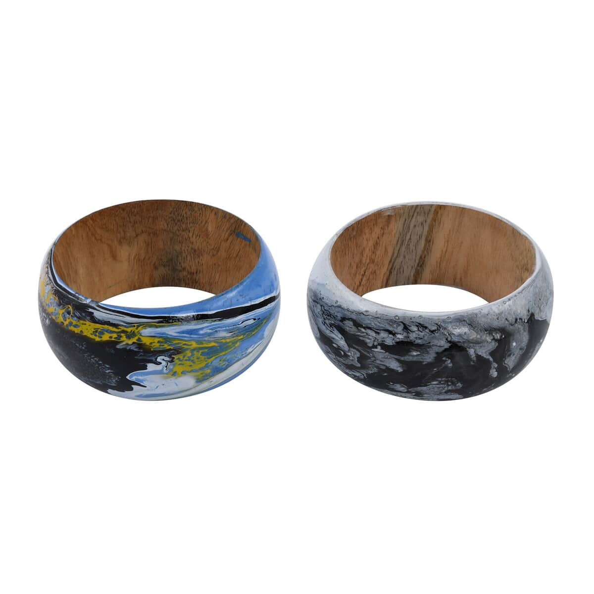 Set of 2 Blue and White Wooden 8.00 ctw Bangle Bracelet (7 In) image number 0