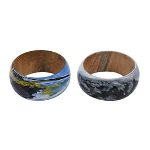 Set of 2 Blue and White Wooden 8.00 ctw Bangle Bracelet (7 In)