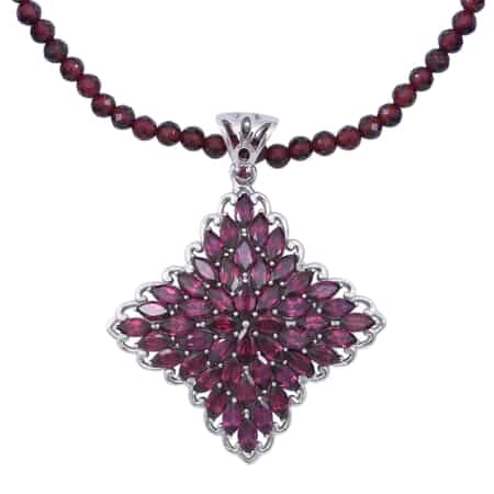 Orissa Rhodolite Garnet and Natural White Zircon Sparkle Pendant with Beaded Necklace 18 Inches in Platinum Over Sterling Silver 11.35 Grams 54.60 ctw image number 0