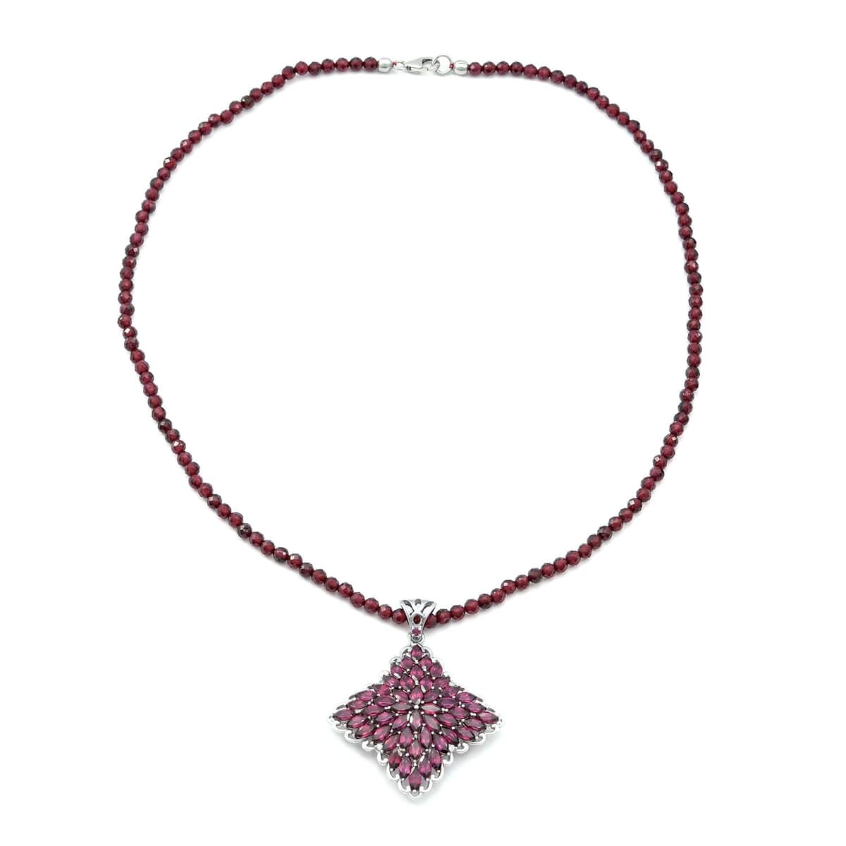 Orissa Rhodolite Garnet and Natural White Zircon Sparkle Pendant with Beaded Necklace 18 Inches in Platinum Over Sterling Silver 11.35 Grams 54.60 ctw image number 1