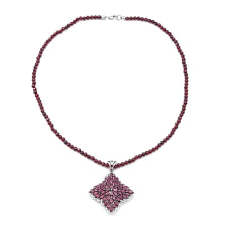 Orissa Rhodolite Garnet and Natural White Zircon Sparkle Pendant with Beaded Necklace 18 Inches in Platinum Over Sterling Silver 11.35 Grams 54.60 ctw image number 1