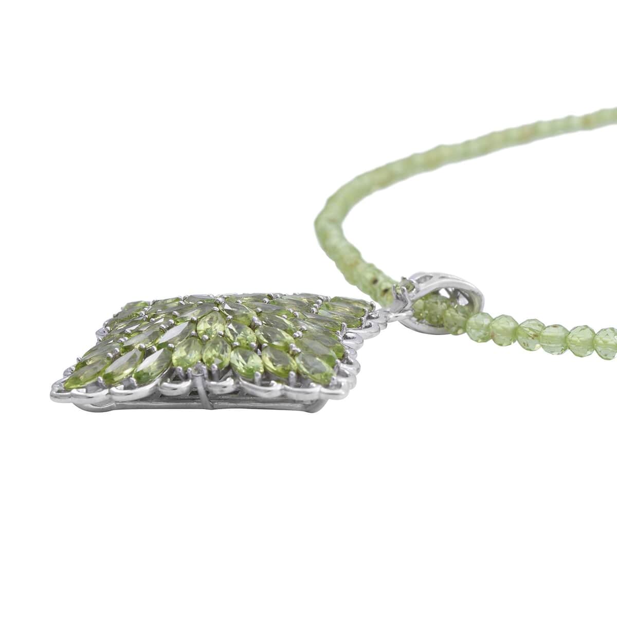 Peridot and White Zircon Sparkle Pendant with Beaded Necklace 20 Inches in Platinum Over Sterling Silver 54.60 ctw image number 2