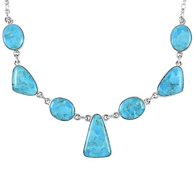 Santa Fe Style Kingman Turquoise Earrings and Necklace 18 Inches in Sterling Silver 87.00 ctw