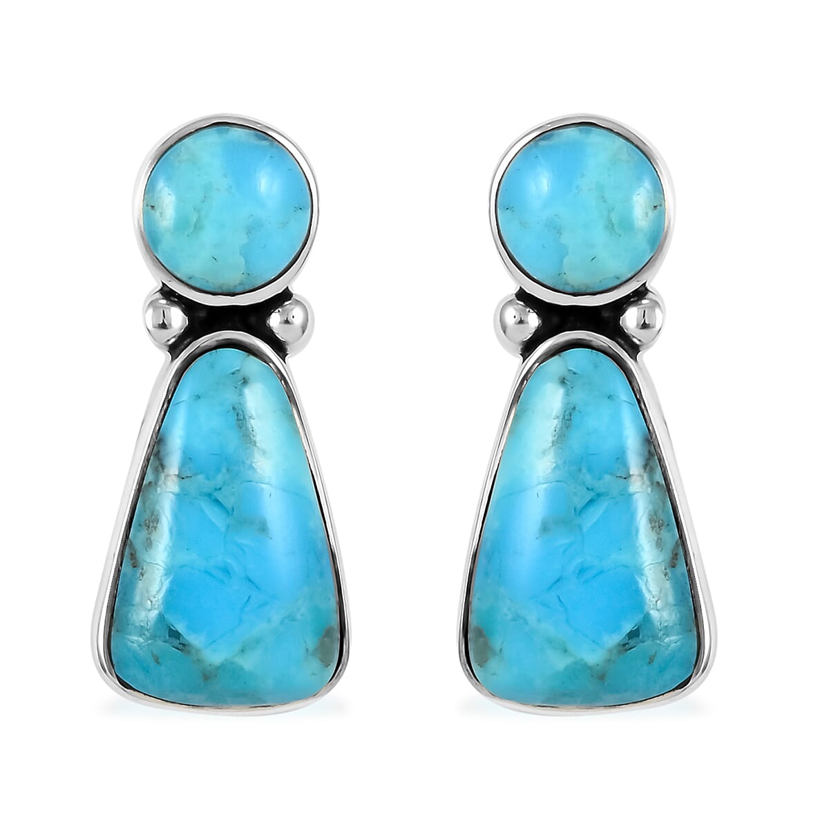 Santa Fe Style Kingman Turquoise Earrings and Necklace 18 Inches in Sterling Silver 87.00 ctw