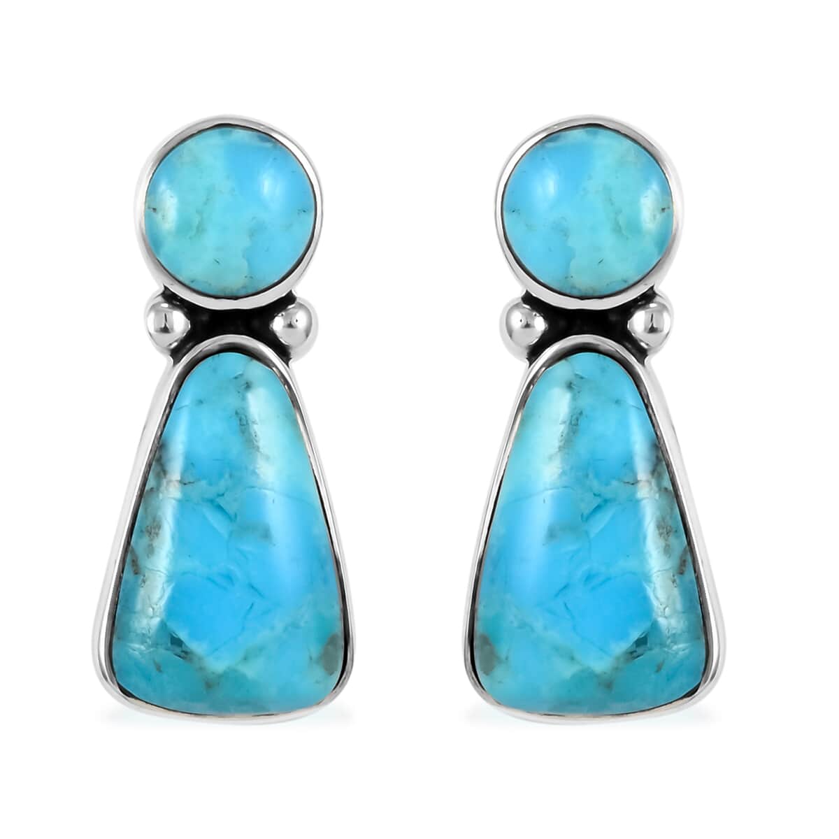 SANTA FE Style Kingman Turquoise Earrings and Necklace 18 Inches in Sterling Silver 32.8 Grams 87.00 ctw image number 5