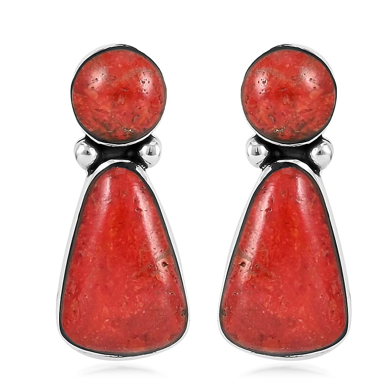 Santa Fe Style Coral Earrings and Necklace 18 Inches in Sterling Silver