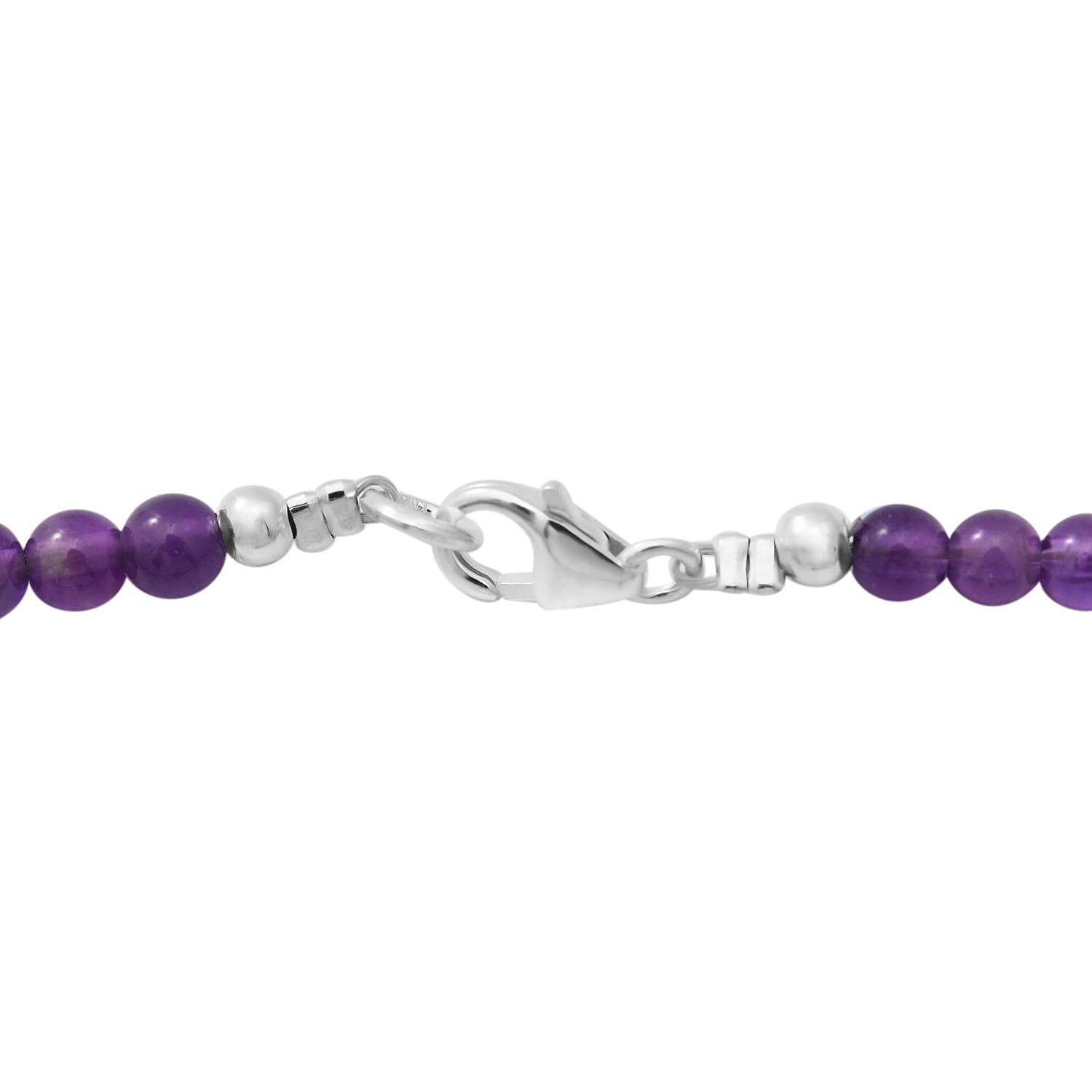 Lusaka Amethyst 90.00 ctw Solitaire Pendant with Beaded Necklace 18 Inches in Platinum Over Sterling Silver