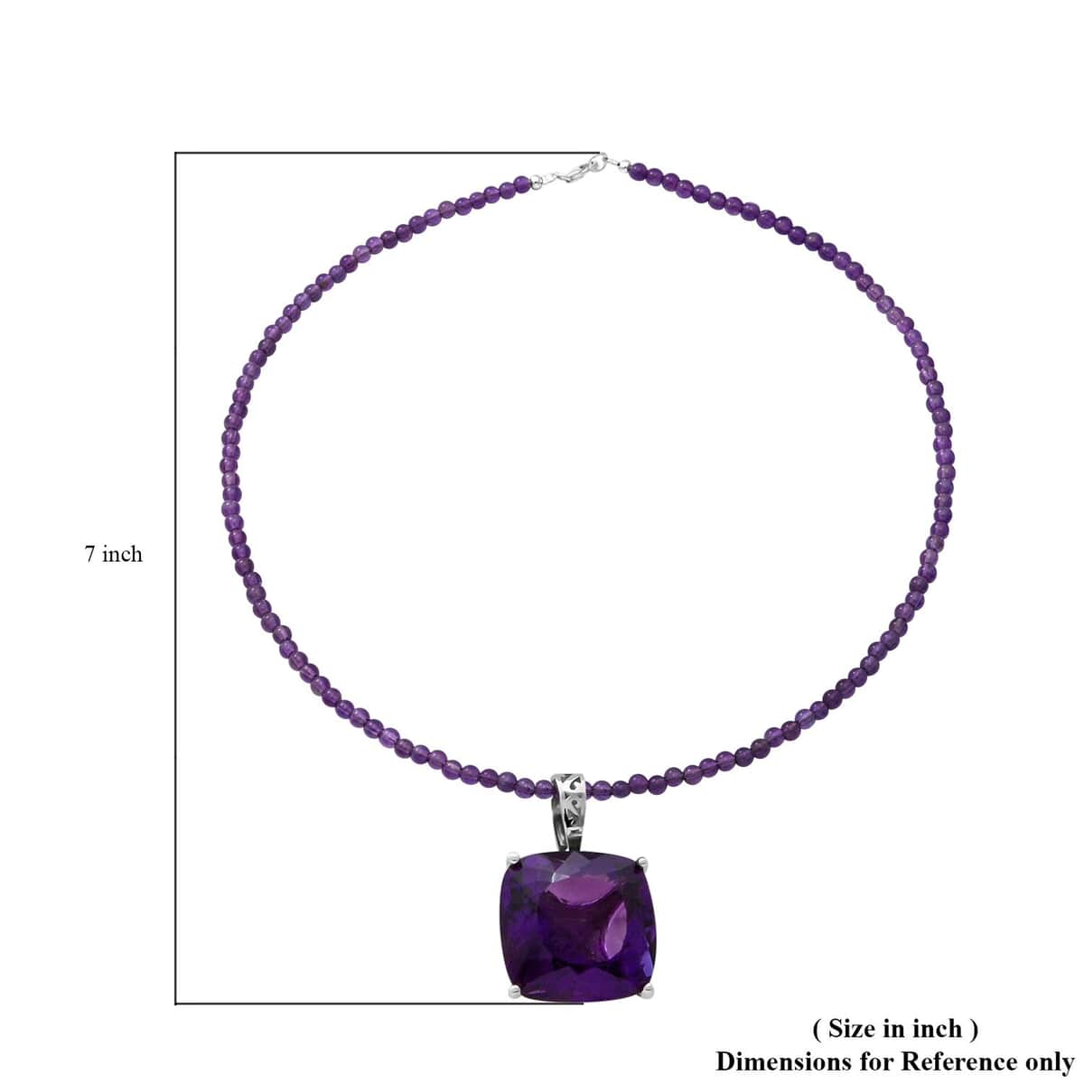 Lusaka Amethyst Solitaire Pendant with Beaded Necklace 18 Inches in Platinum Over Sterling Silver 90.00 ctw image number 6