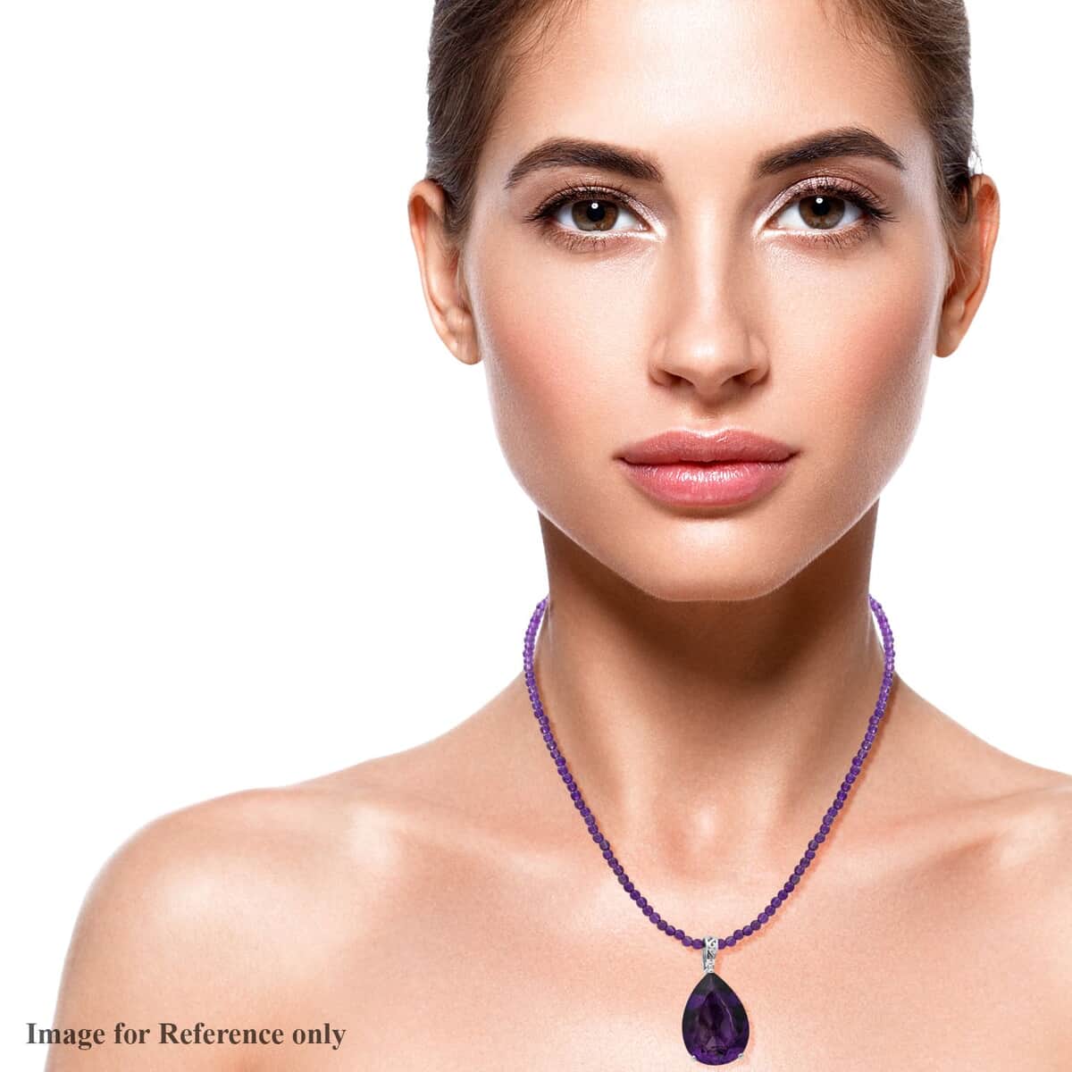 Lusaka Amethyst 90.00 ctw Solitaire Pendant with Beaded Necklace 18 Inches in Platinum Over Sterling Silver image number 1