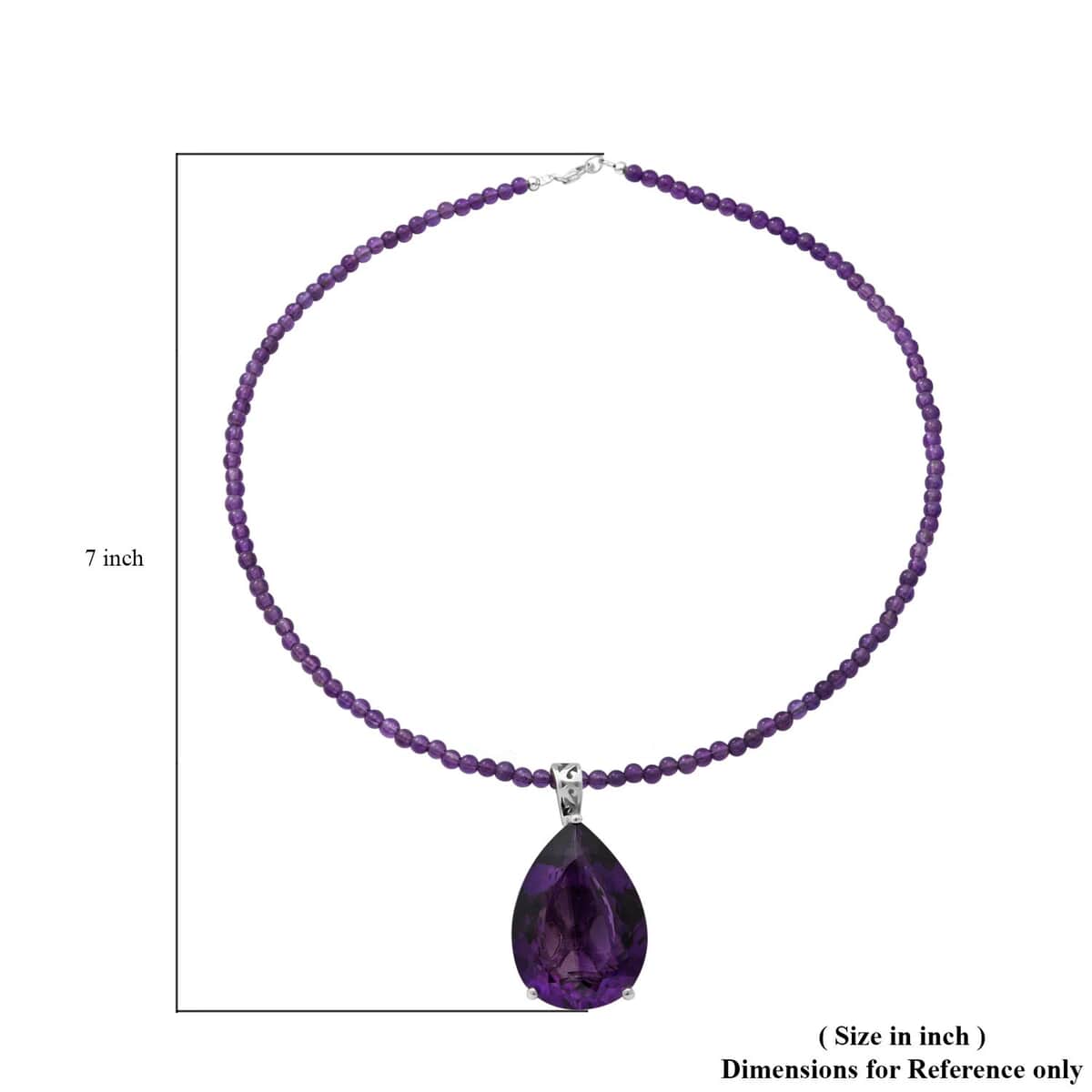 Lusaka Amethyst 90.00 ctw Solitaire Pendant with Beaded Necklace 18 Inches in Platinum Over Sterling Silver image number 6