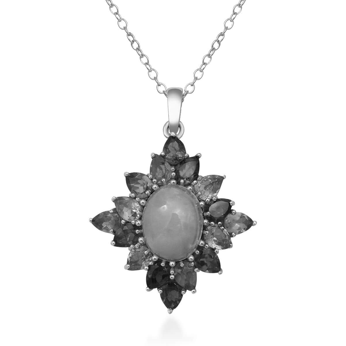 Ethiopian Welo Opal and Multi-Tourmaline Floral Pendant Necklace 18 Inches in Platinum Over Sterling Silver 4.15 ctw image number 0