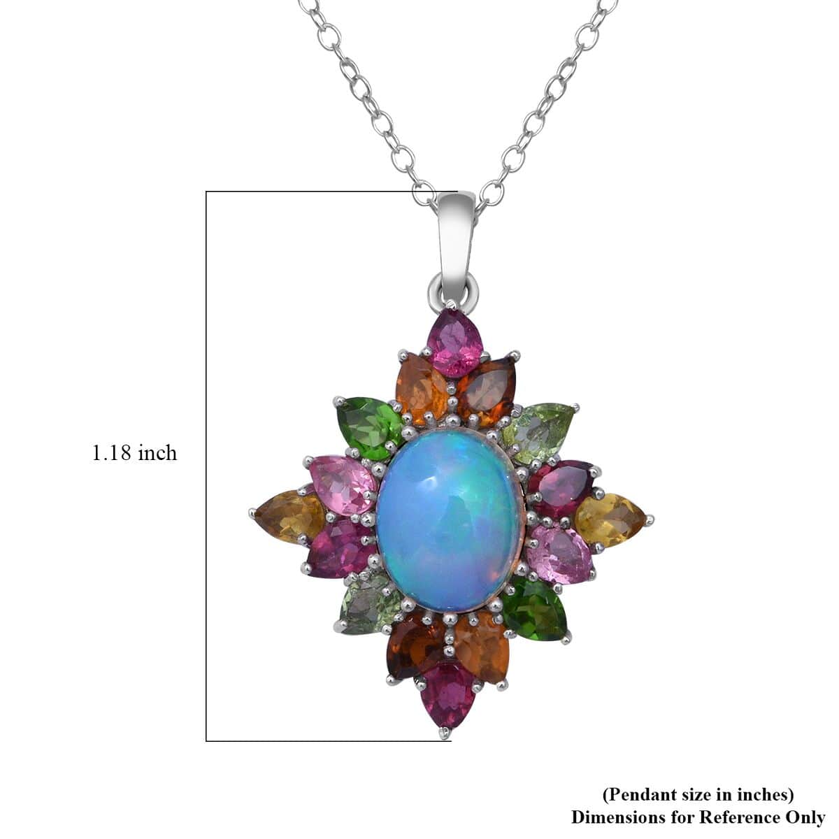 Ethiopian Welo Opal and Multi-Tourmaline Floral Pendant Necklace 18 Inches in Platinum Over Sterling Silver 4.15 ctw image number 4