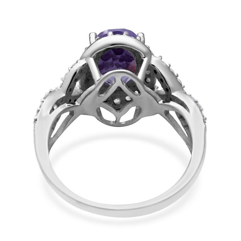 Lab Created Alexandrite, White Zircon Ring Size 5.0 and Pendant Necklace 18 Inches in Platinum Over Sterling Silver 6.10 ctw